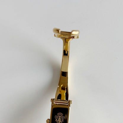 Gucci 1990s Gold Dial Rectangular Gold Plated Bangle Watch
