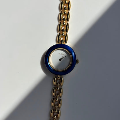 Gucci 1990s Interchangeable Bezel Gold Plated Rice Chain Watch with 6 bezels, case (172mm)