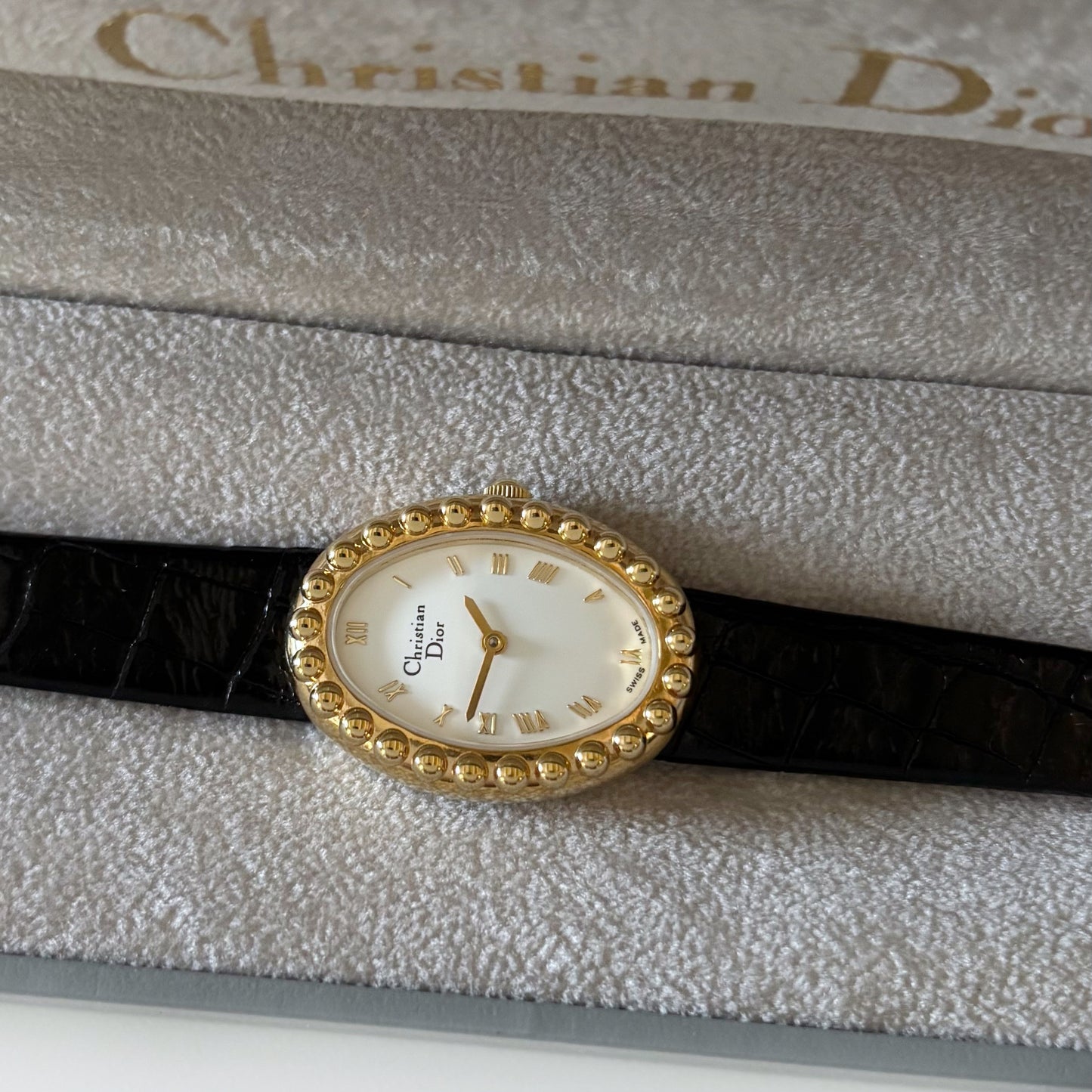 Dior 1990s Baignoire Gold Plated Leather Watch