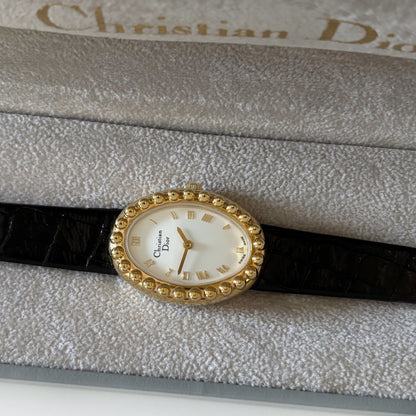 Dior 1990s Baignoire Gold Plated Leather Watch
