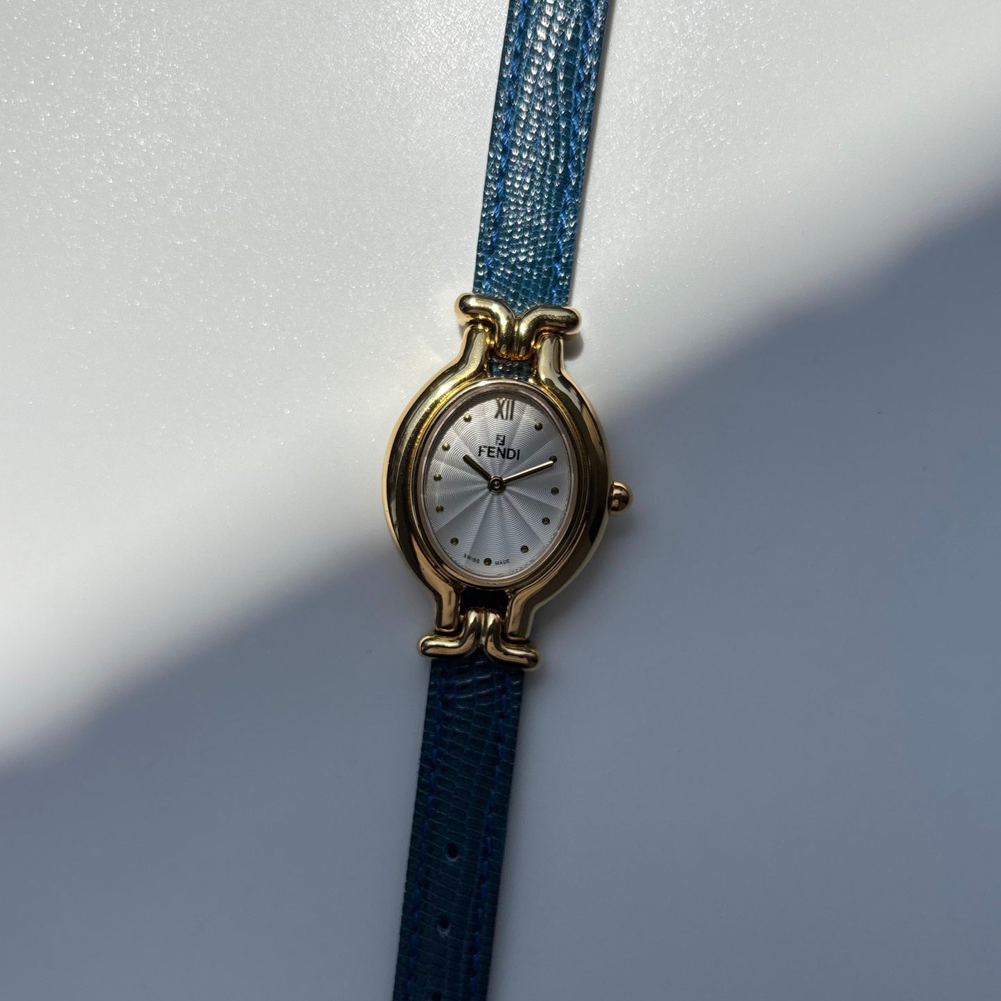 Fendi 1990s Interchangeable Strap Gold Plated Watch with 5 straps, case