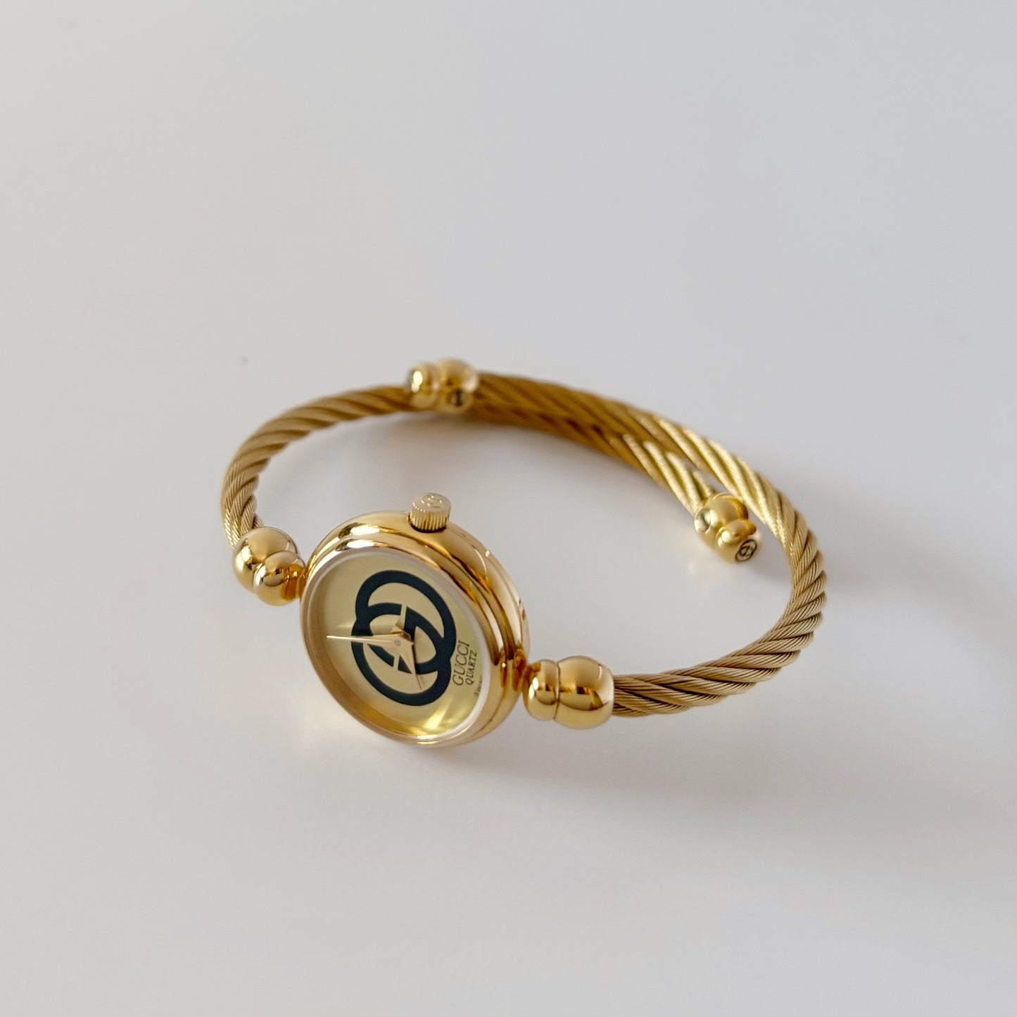 Gucci 1990s Gold Plated Cable Bangle Watch