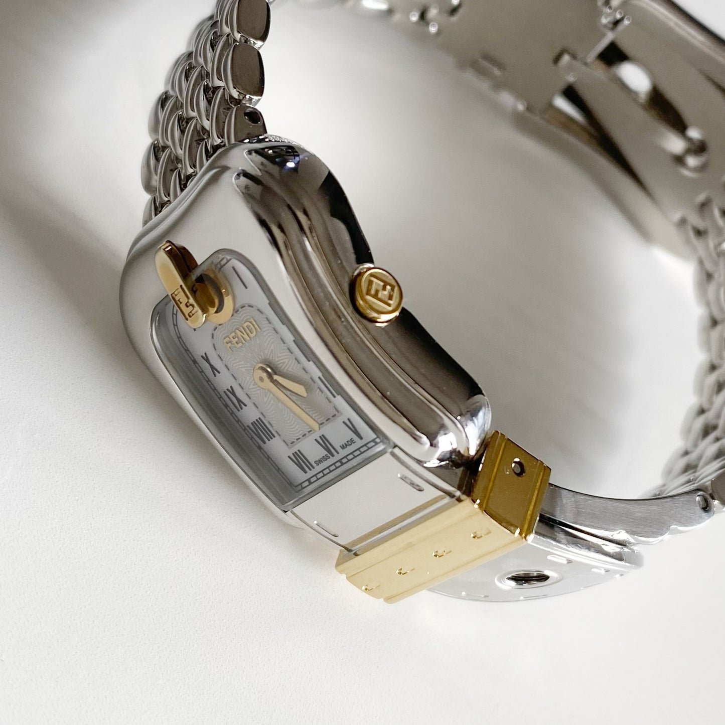 Fendi 1990s Seashell Dial Two Tone Belt Watch