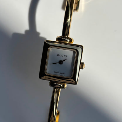 Gucci 1990s Square Dial Gold Plated Bangle Watch (Small)