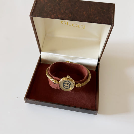 Gucci 1980s GG Logo Gold Plated Bangle Watch