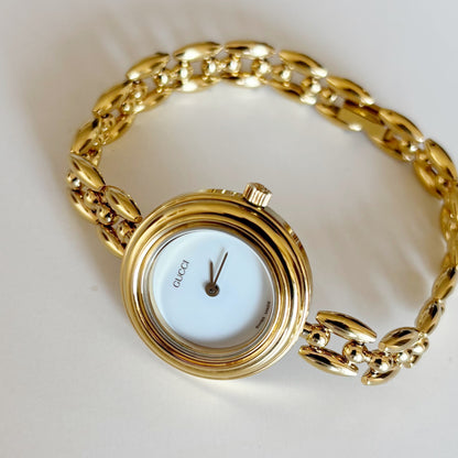 Gucci 1990s Interchangeable Bezel Gold Plated Watch with 6 bezels, case (167mm)