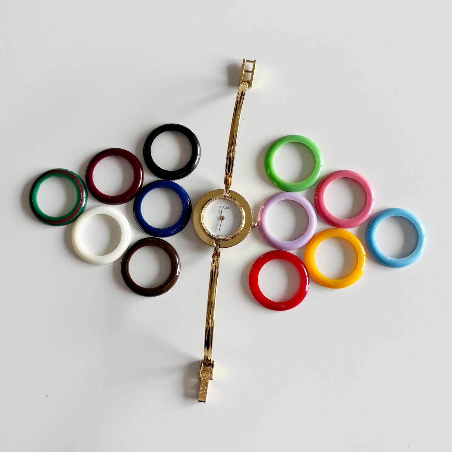 Gucci 1990s Interchangeable Bezel Gold Plated Watch with 12 bezels, case