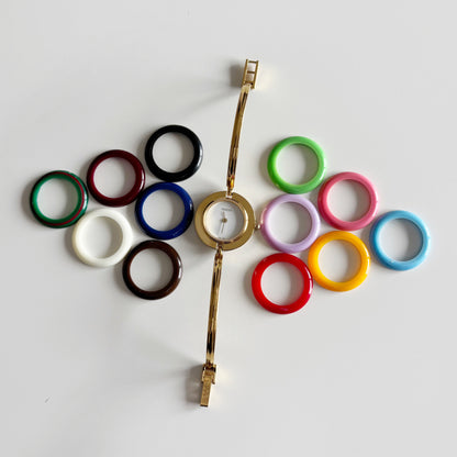 Gucci 1990s Interchangeable Bezel Gold Plated Watch with 12 bezels, case