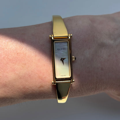 Gucci 1990s Seashell Gold Plated Bangle Watch