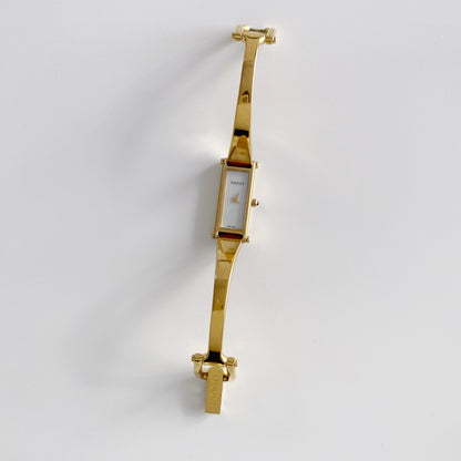 Gucci 1990s Seashell Dial Rectangular Gold Plated Bangle Watch