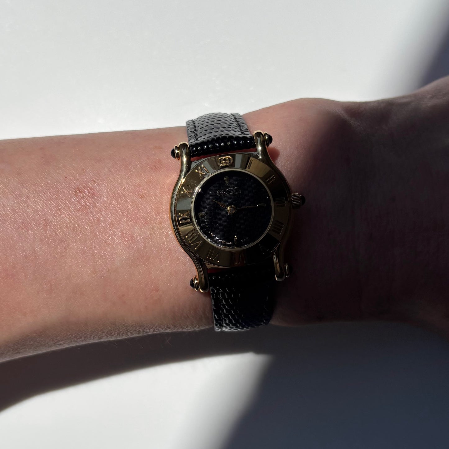 Gucci 1990s Black Dial Gold Plated Watch