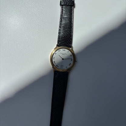 Dior 1990s Date Round Dial Gold Plated Watch (Large)