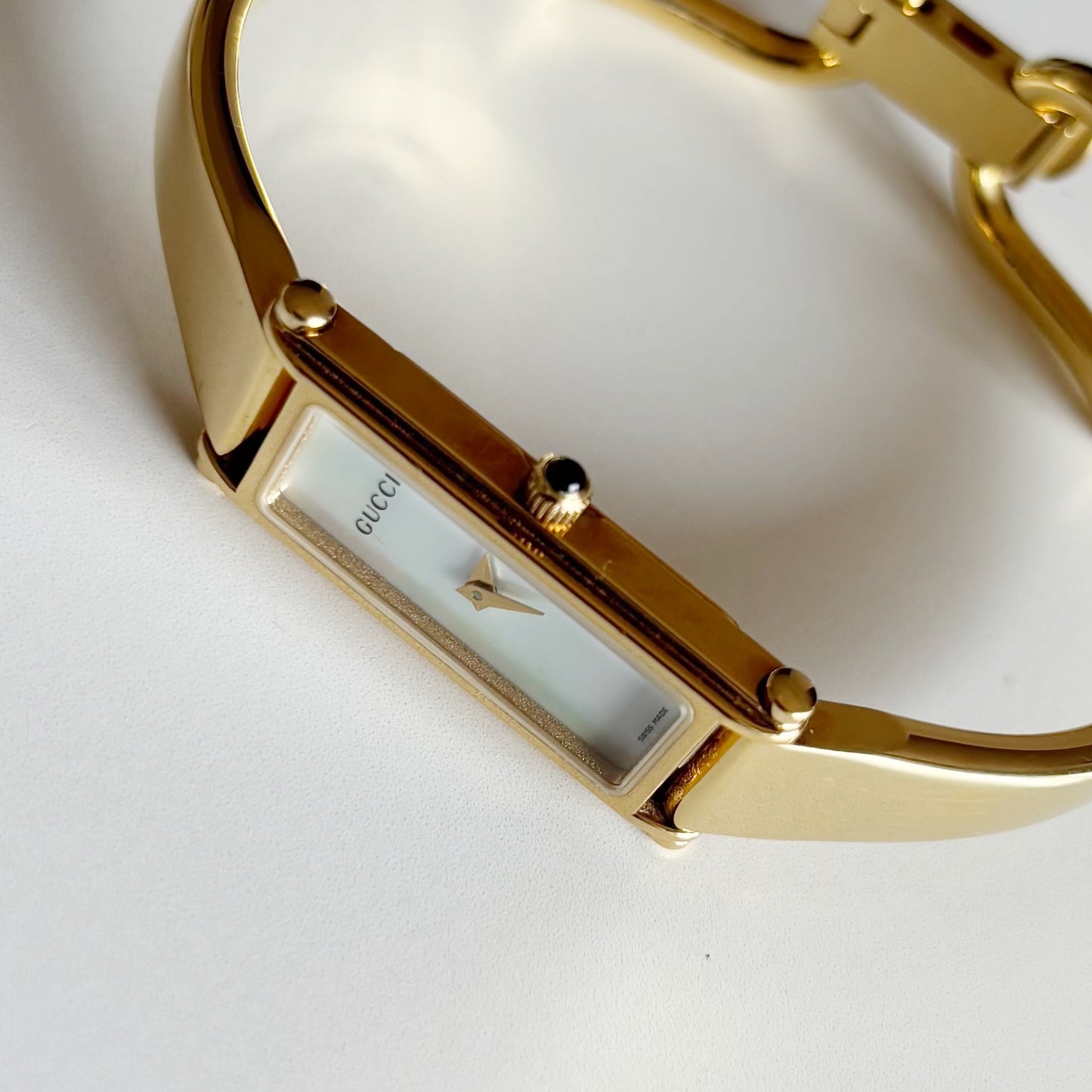 Gucci 1990s Seashell Gold Plated Bangle Watch