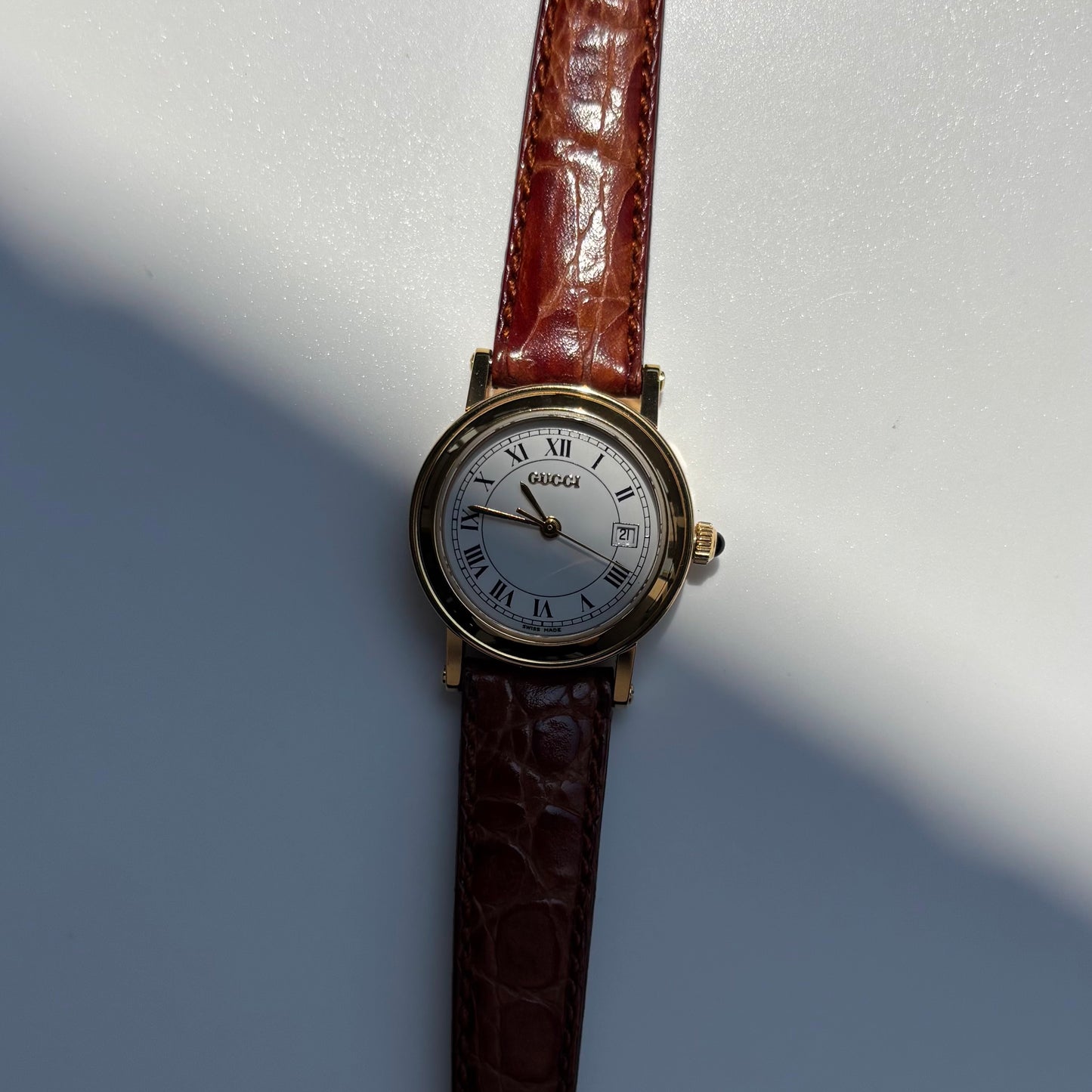 Gucci 1990s Date Round Dial Gold Plated Watch