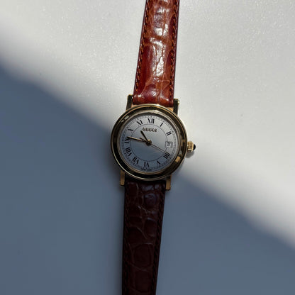 Gucci 1990s Date Round Dial Gold Plated Watch