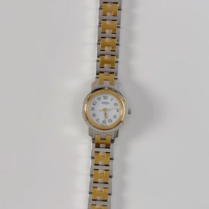 Hermes 1990s Clipper Round Dial Gold Plated Two Tone Watch