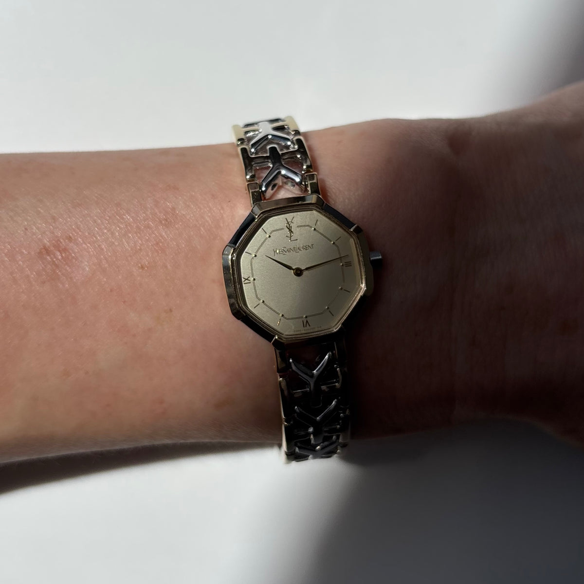 Yves Saint Laurent 1990s Octagon Gold Plated Two Tone Watch