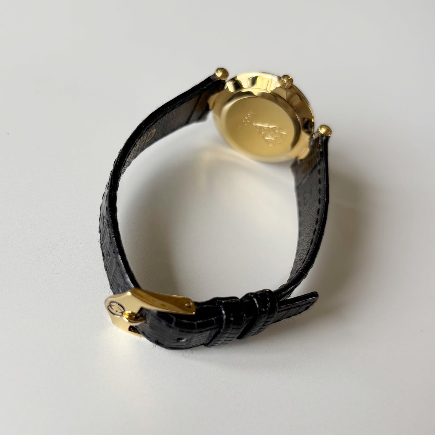 Gucci 1980s Black Round Dial Two Tone Watch