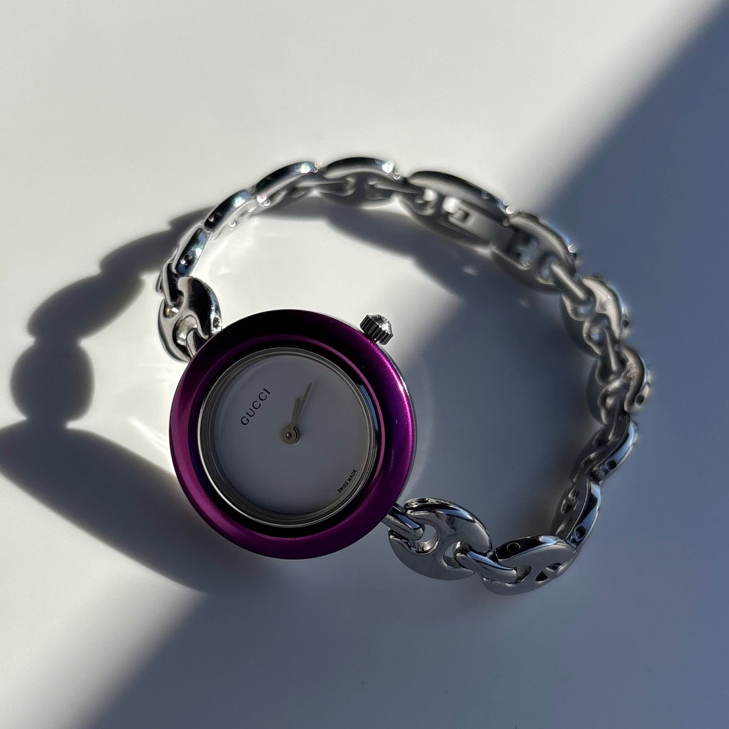 Gucci 1990s Interchangeable Bezel Stainless steel Watch with 6 bezels, case (165mm)