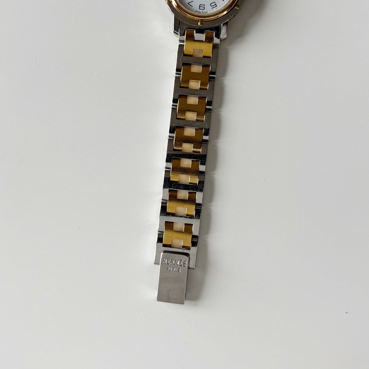 Hermes 1990s Clipper Date Round Dial Two Tone Gold Plated Watch