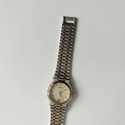 Gucci 1990s Round Dial Two Tone Gold Plated Watch (Large)