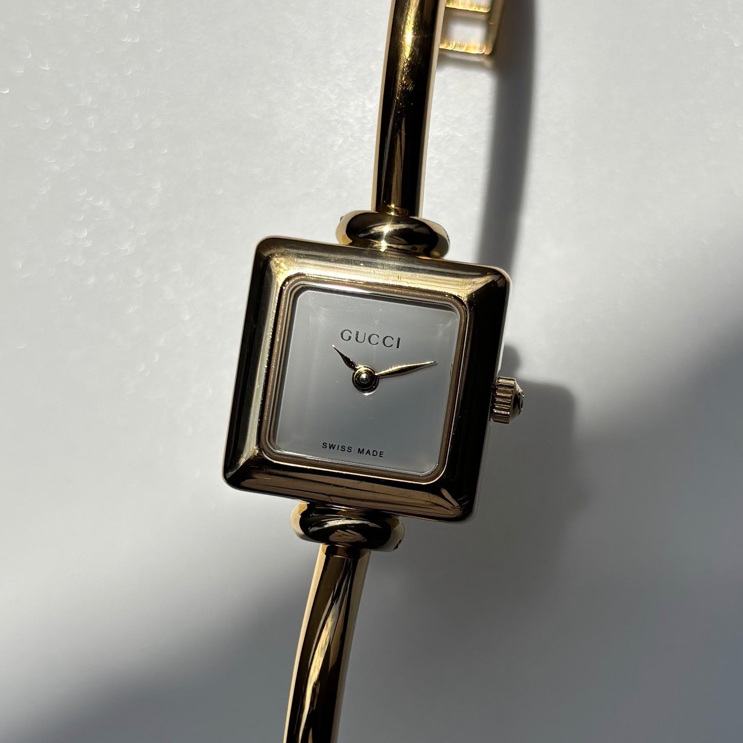 Gucci 1990s Square Dial Gold Plated Bangle Watch