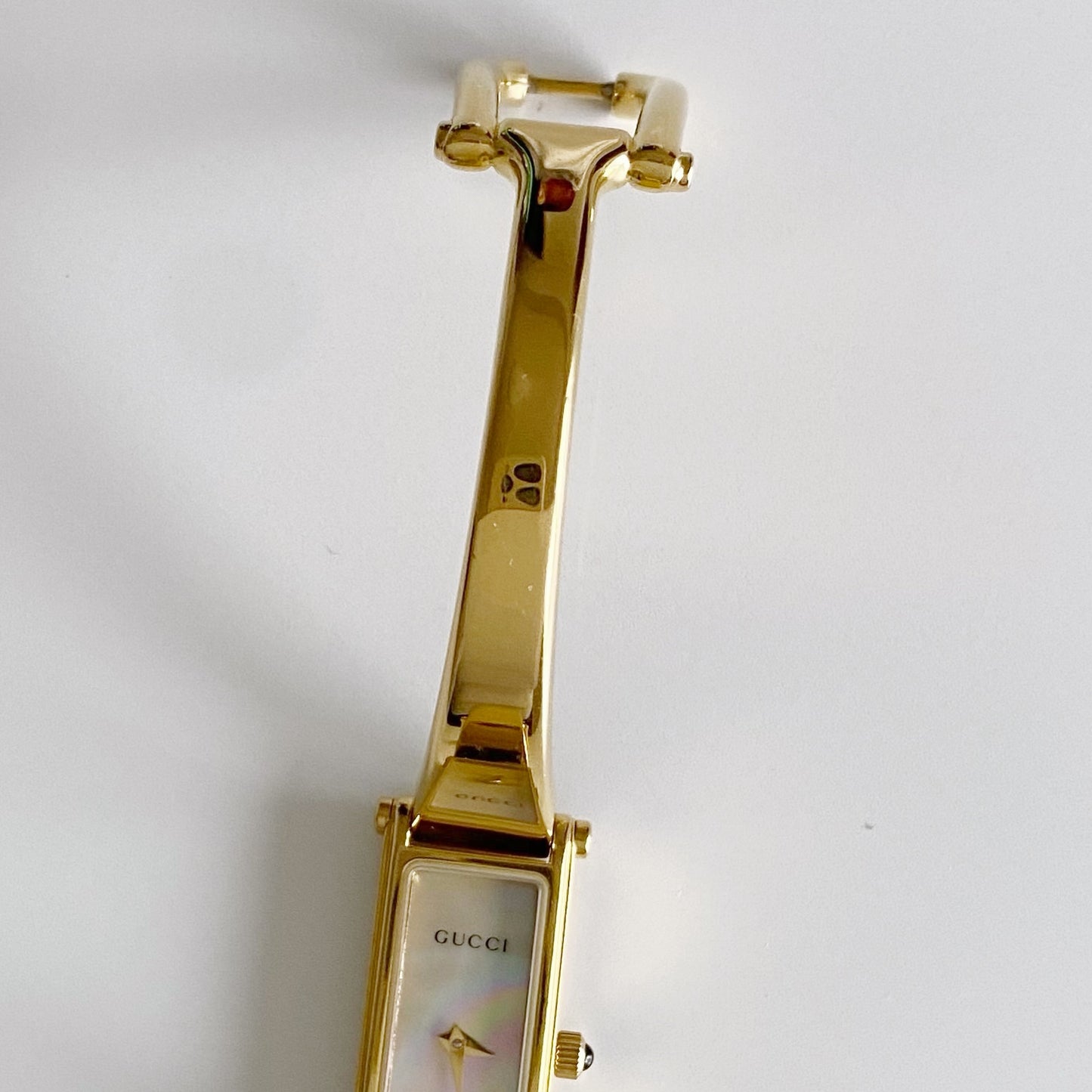 Gucci 1990s Seashell Dial Gold Plated Bangle Watch