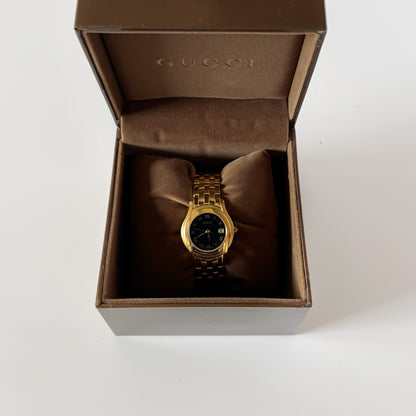Gucci 1990s Date Black Round Dial Gold-Plated Watch