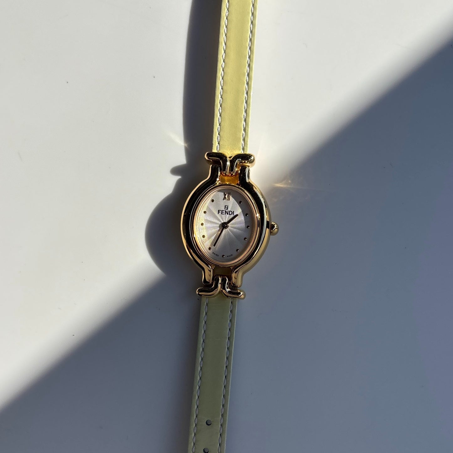 Fendi 1990s Interchangeable Strap Gold Plated Watch with 9 straps, case
