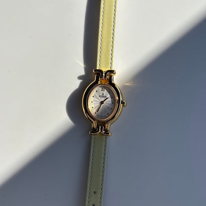 Fendi 1990s Interchangeable Strap Gold Plated Watch with 9 straps, case