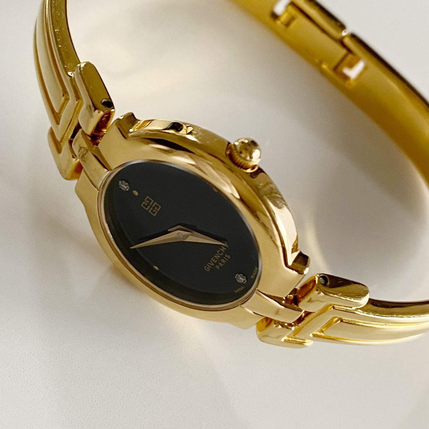 Givenchy 1990s Black Dial Gold Plated Bangle Watch