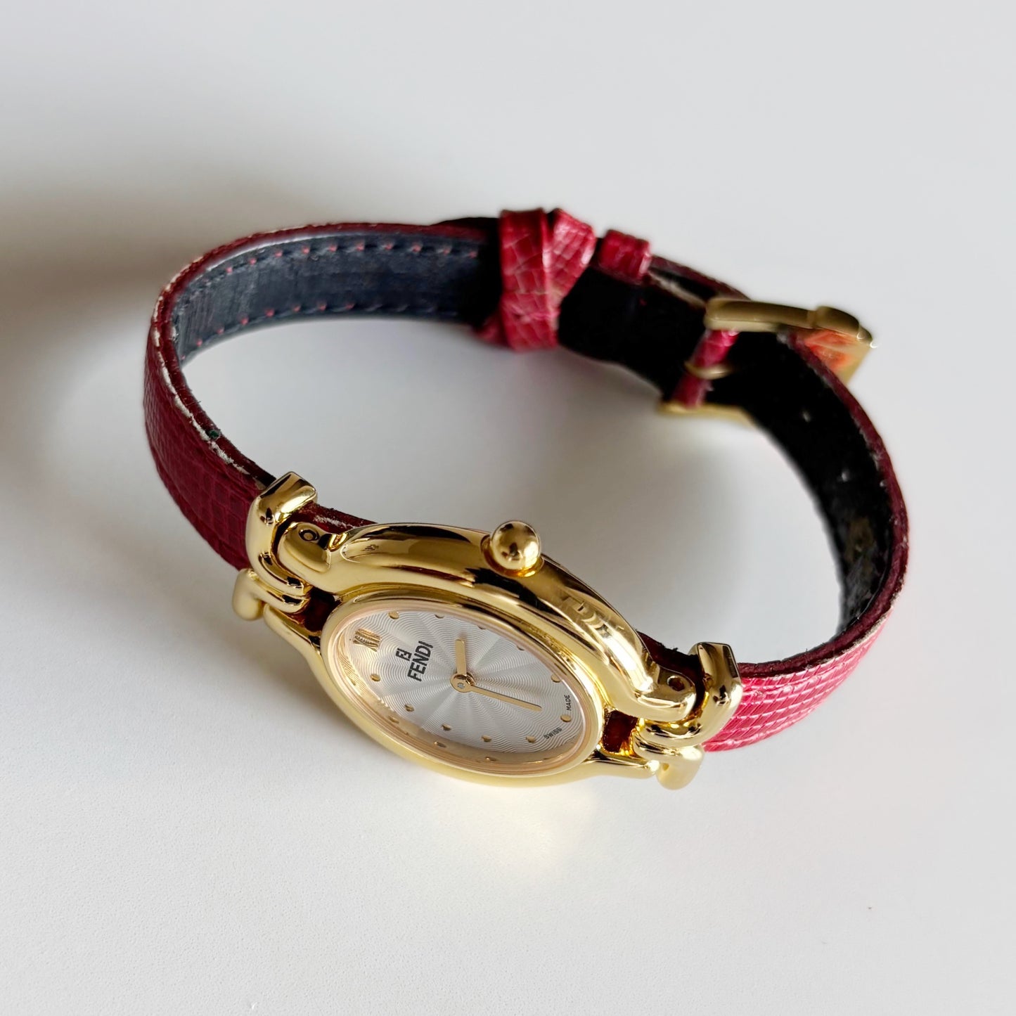 Fendi 1990s Interchangeable Belt Gold Plated Watch with 5 straps, case