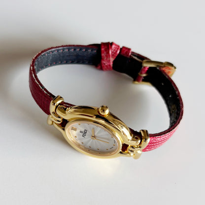 Fendi 1990s Interchangeable Belt Gold Plated Watch with 5 straps, case