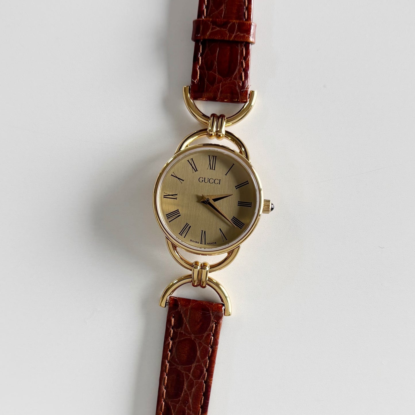 Gucci 1990s Round Dial Horsibit Gold Plated Watch