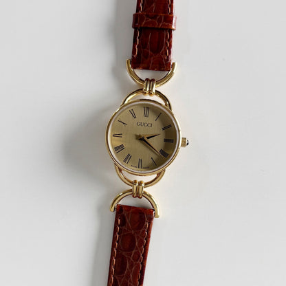 Gucci 1990s Round Dial Horsibit Gold Plated Watch