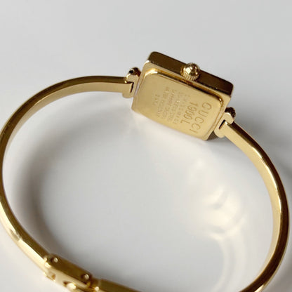 Gucci 1990s Square Dial Gold Plated Bangle Watch