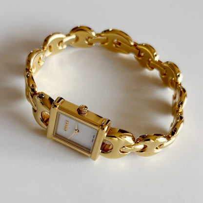 Gucci 1990s Interchangeable Strap Gold Plated Watch with 3 straps, case