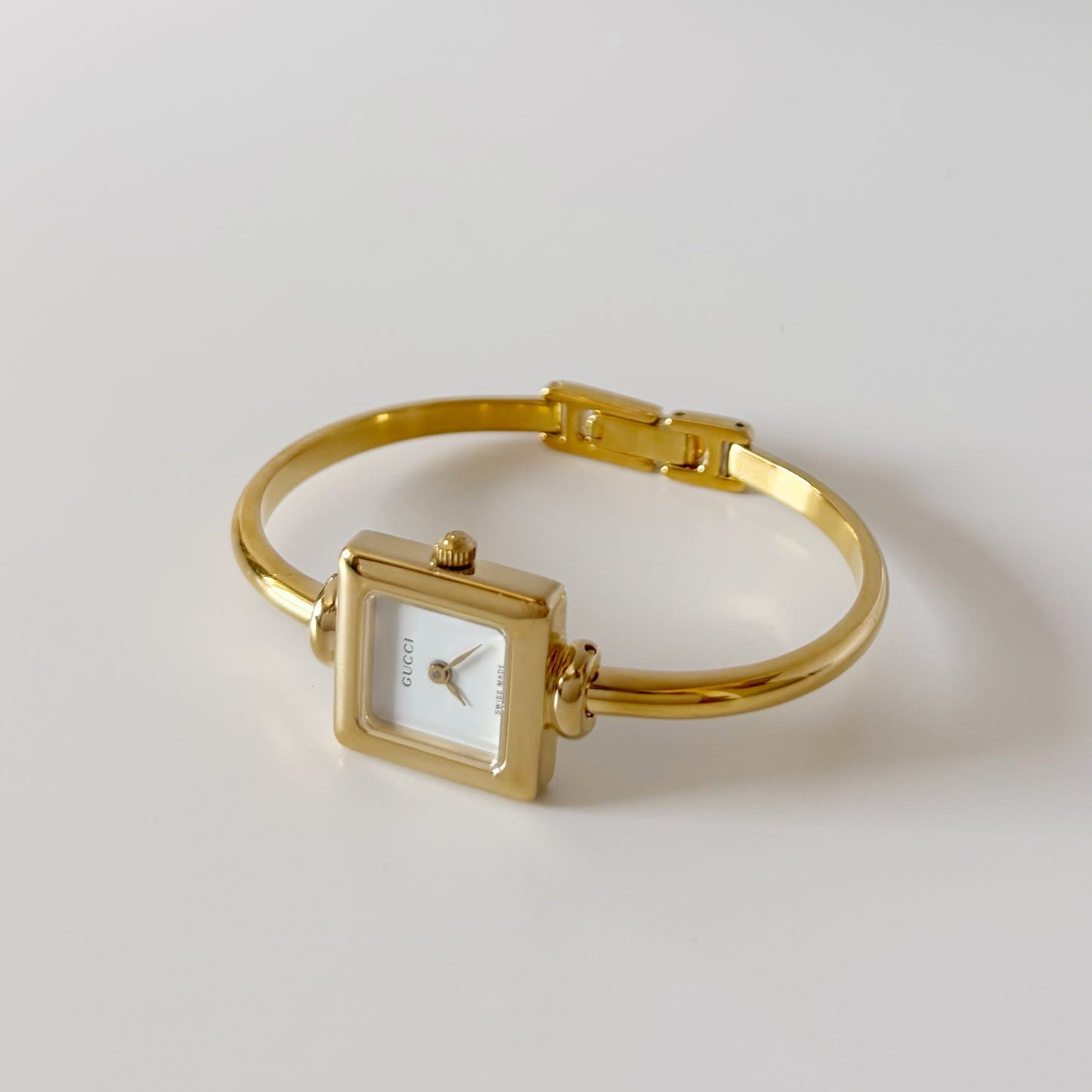 Gucci 1990s Square Dial Gold Plated Bangle Watch