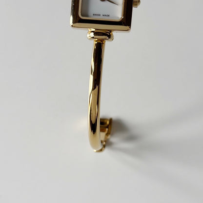 Gucci 1990s Square Dial Gold Plated Bangle Watch