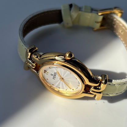 Fendi 1990s Interchangeable Strap Gold Plated Watch with 9 straps, case