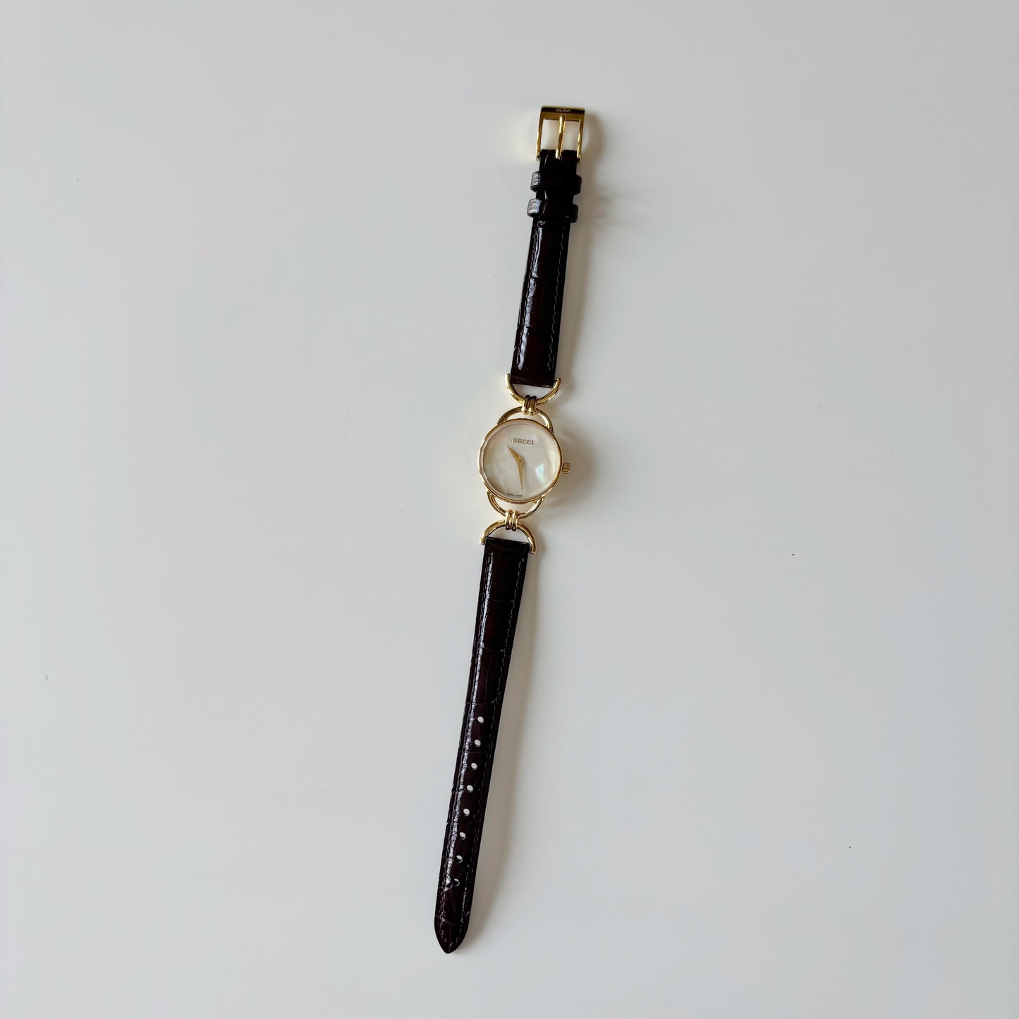 Gucci 1990s Seashell Dial Horsebit Gold Plated Watch