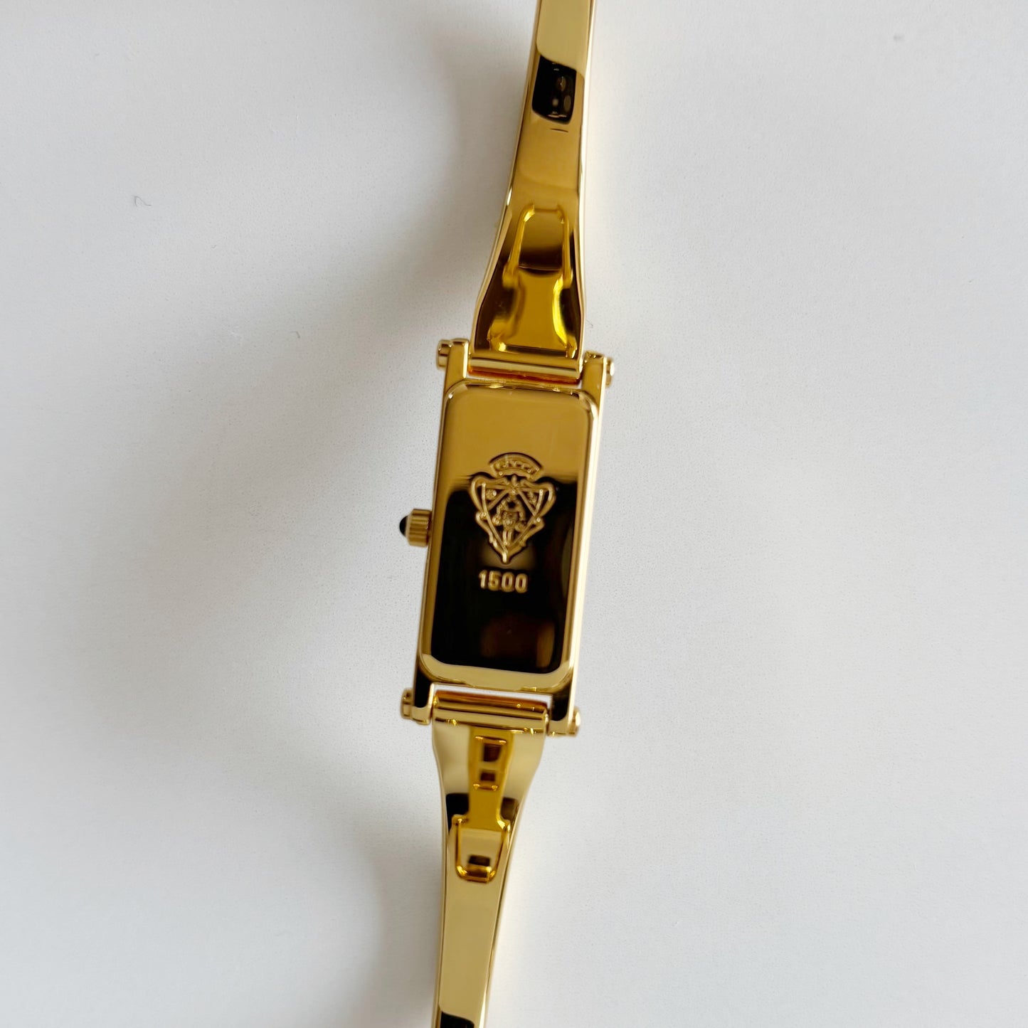Gucci 1990s Seashell Dial Rectangular Gold Plated Bangle Watch
