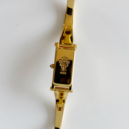 Gucci 1990s Seashell Dial Rectangular Gold Plated Bangle Watch