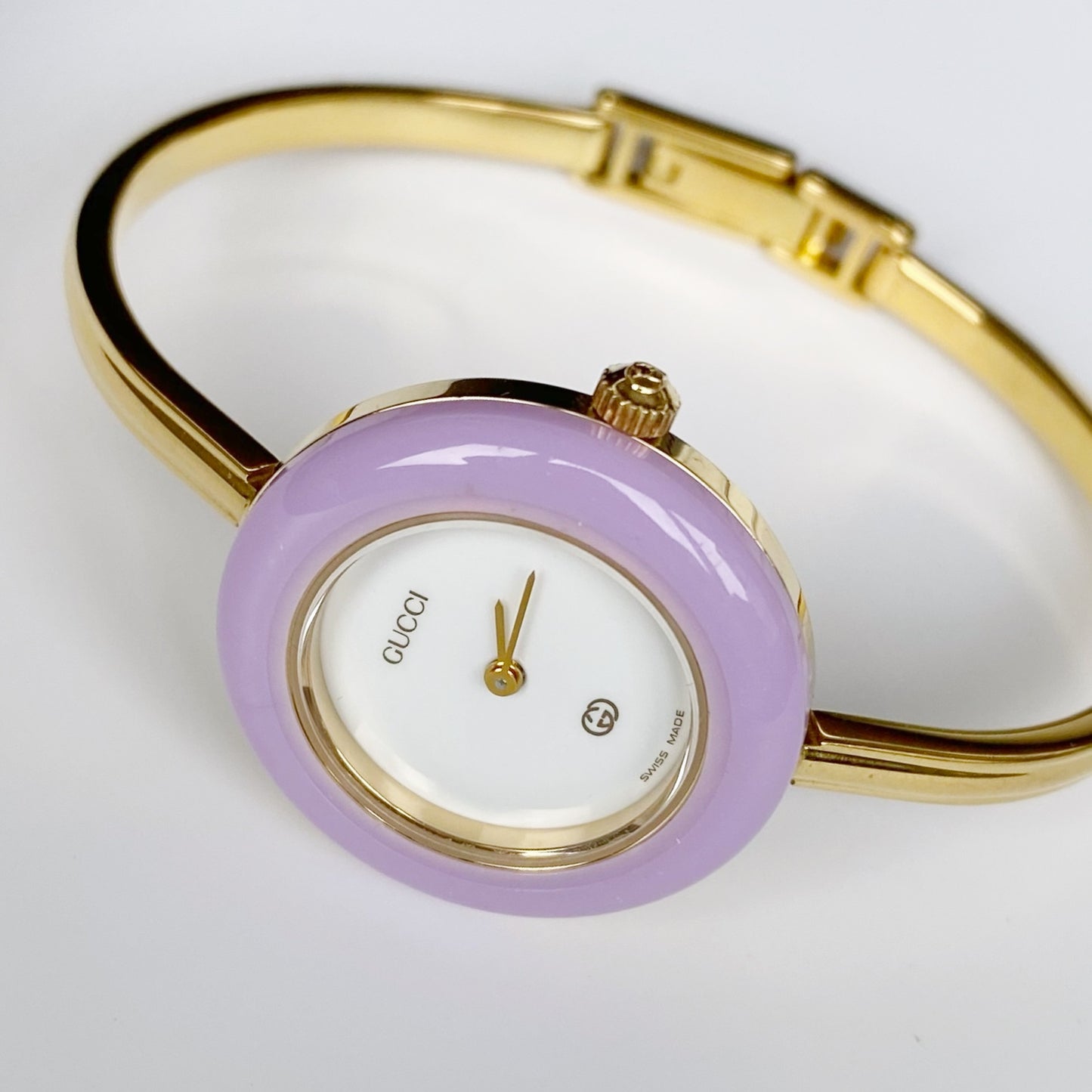 Gucci 1990s Interchangeable Bezel Gold Plated Bangle Watch with 12 bezels, case