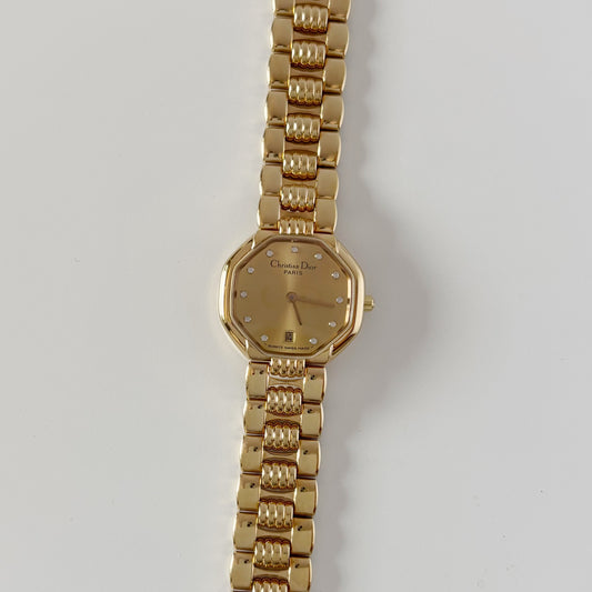 Dior 1990s Octagon Gold Plated Watch