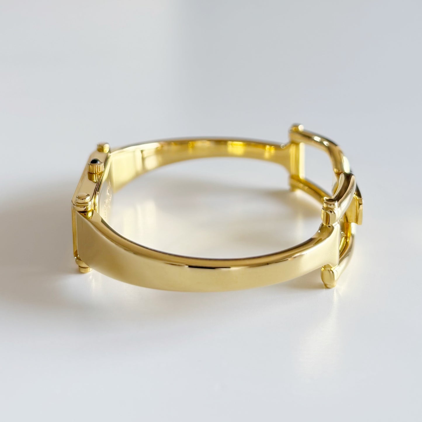 Gucci 1990s Seashell Dial Rectangular Gold Plated Bangle Watch