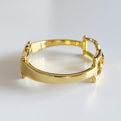 Gucci 1990s Seashell Dial Rectangular Gold Plated Bangle Watch