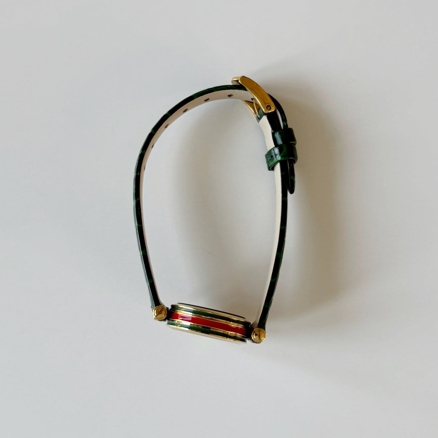 Gucci 1990s Green Round Dial Gold Plated Watch