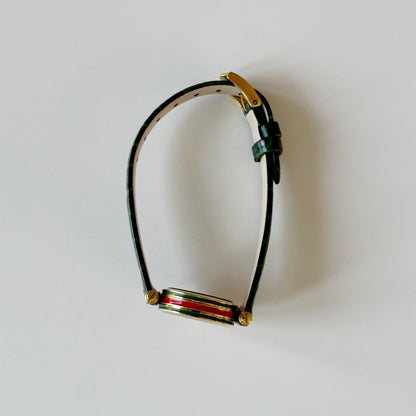 Gucci 1990s Green Round Dial Gold Plated Watch