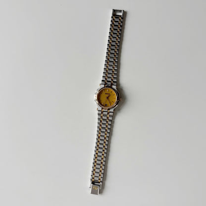 Gucci 1990s Round Dial Two Tone Gold Plated Watch